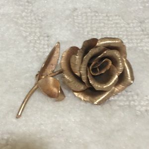 Vintage Brass Single Rose Brooch